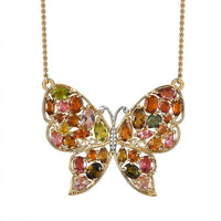 D'Joy Premium Multi-Tourmaline 4.75 ctw Butterfly Necklace in 18K Vermeil Yellow Gold Over Sterling Silver 18-20 Inches