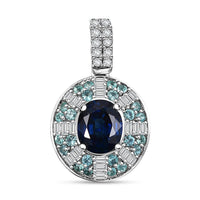 Certified & Appraised Rhapsody AAAA Ceylon Blue Sapphire, AAAA Paraiba Tourmaline and E-F VS Diamond 1.91 ctw Pendant without Chain in 950 Platinum