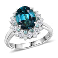 Certified & Appraised Rhapsody AAAA Lagoon Tourmaline, Paraiba Tourmaline and E-F VS2 Diamond 6.10 ctw Ring in 950 Platinum (Size 6.0) 8.30 Grams - Sticky add to cart bar