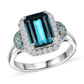 Certified & Appraised Rhapsody AAAA Lagoon Tourmaline, Paraiba Tourmaline and E-F VS2 Diamond 4.16 ctw Halo Ring in 950 Platinum (Size 7.0) 7.90 Grams (Del. in 10-12 Days) - Sticky add to cart bar