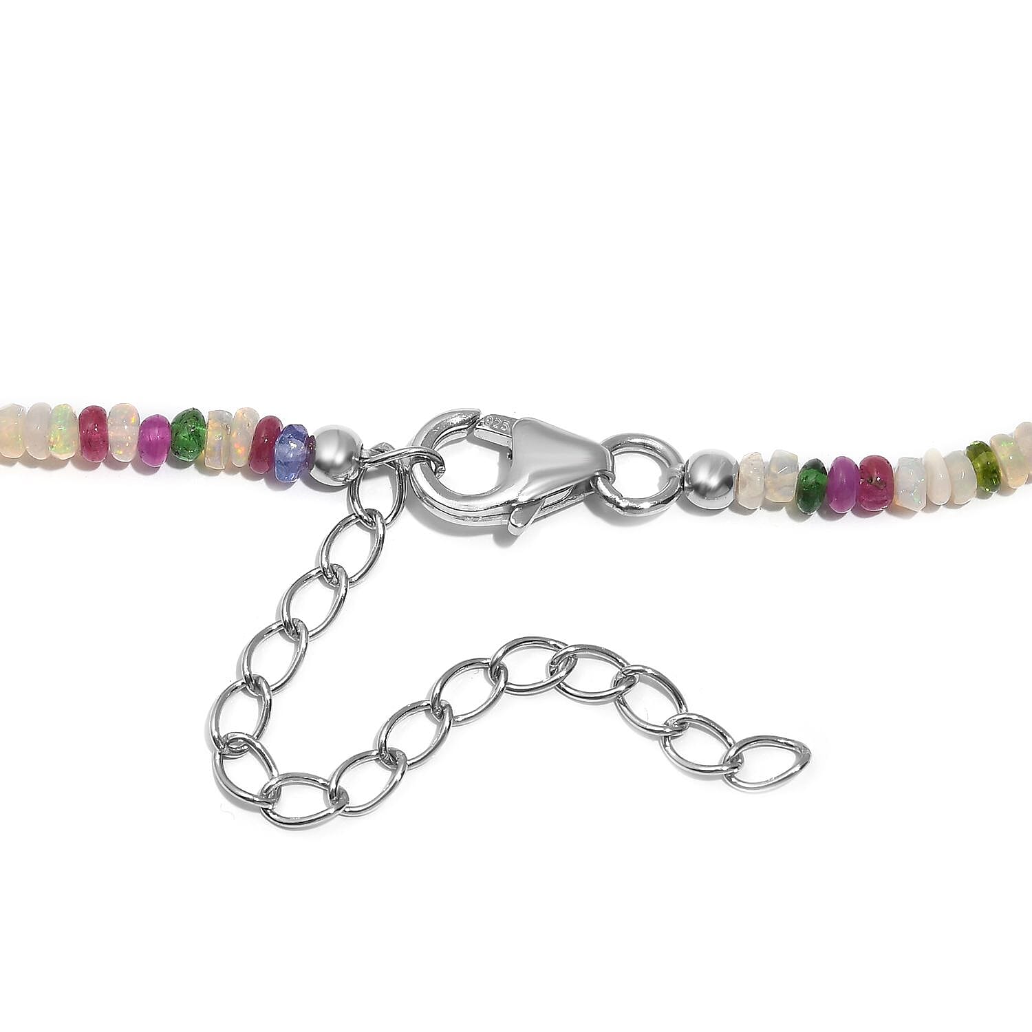 Multi Gemstone 67.00 ctw Beaded Necklace in Rhodium Over Sterling Silver 18-20 Inches