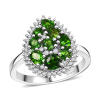 Chrome Diopside and White Zircon 1.65 ctw Ring in Rhodium Over Sterling Silver