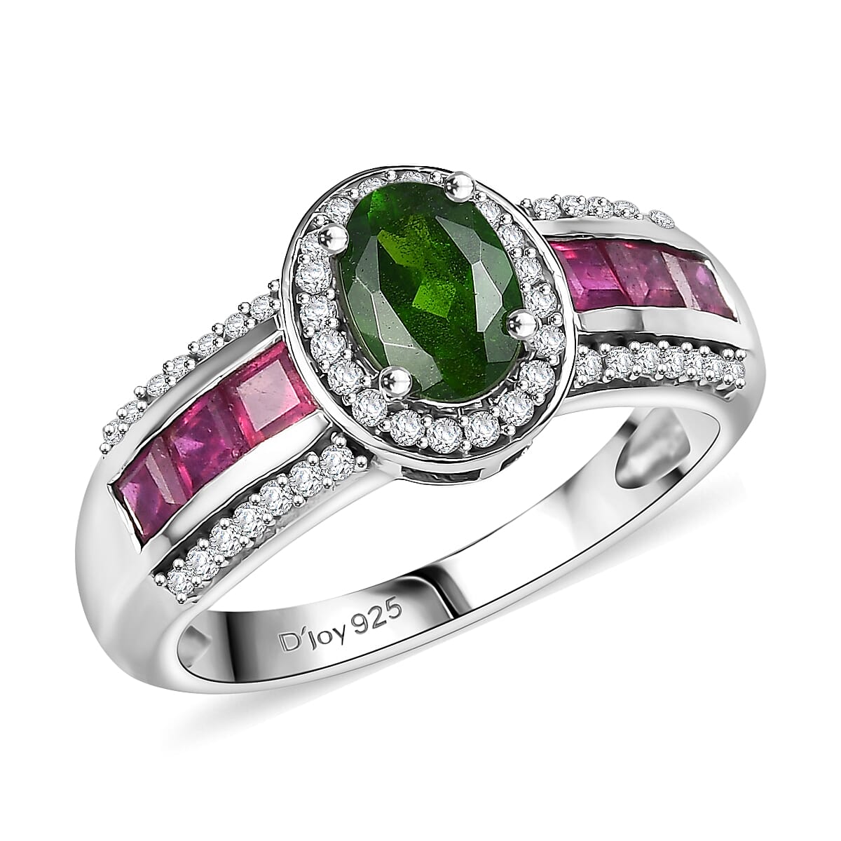 Chrome Diopside, Multi Gemstone Starlit Halo Ring in Rhodium Over Sterling Silver (Size 10.0) 2.00 ctw