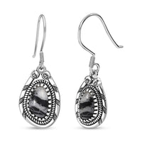 D'Joy Artisan Crafted White Buffalo 2.90 ctw Howdy Earrings in Black Oxidied Sterling Silver