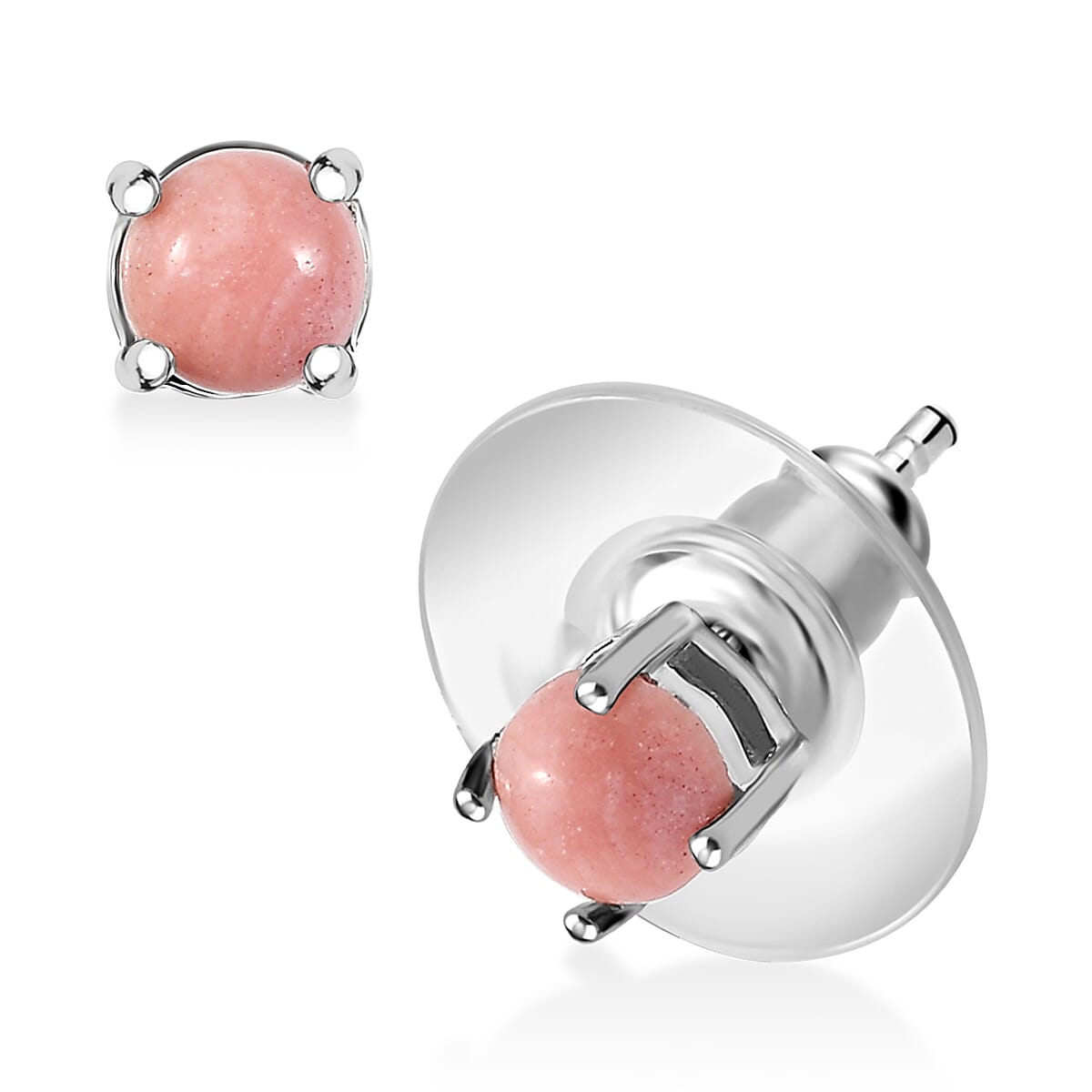 D'Joy Oregon Peach Opa 0.40 ctw Solitaire Stud Earrings in Rhodium OverSterling Silver