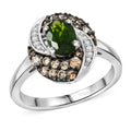 Chrome Diopside, Brown and White Zircon 1.50 ctw Ring in Rhodium Over Sterling Silver (Size 10.0) - Sticky add to cart bar