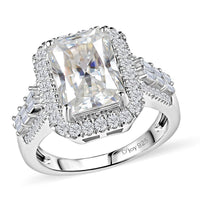 Radiant Cut Moissanite (Oct 11x8mm) Ring in Rhodium Over Sterling Silver (Size 10.0) 4.90 ctw
