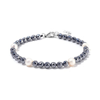 Freshwater Pearl and Terahertz 30.00 ctw Anklet in Stainless Steel (9.5-11.5In)