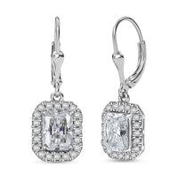D'Joy Radiant Cut Moissanite 4.00 ctw Art Deco Earrings in Rhodium Over Sterling Silver