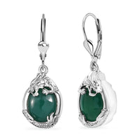 D'Joy Verde Onyx 10.00 ctw Dragon Lever Back Earrings in Rhodium Over Sterling Silver