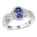 AAA Tanzanite and Diamond 1.30 ctw Ring in Rhodium Over Sterling Silver (Size 10.0) - Sticky add to cart bar