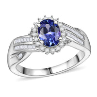 AAA Tanzanite and Diamond 1.30 ctw Ring in Rhodium Over Sterling Silver (Size 10.0)