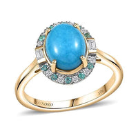 Certified & Appraised Luxoro AAA Sleeping Beauty Turquoise, AAAA Paraiba Tourmaline and Diamond E-F I2 2.81 ctw Ring in 10K Yellow Gold (Size 10.0) (Del. in 10-12 Days)