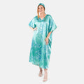 Winlar Mint Floral Long Satin Kaftan - One Size Fits Most - Sticky add to cart bar