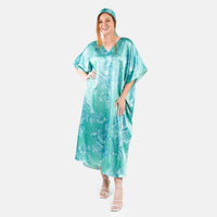Winlar Mint Floral Long Satin Kaftan - One Size Fits Most