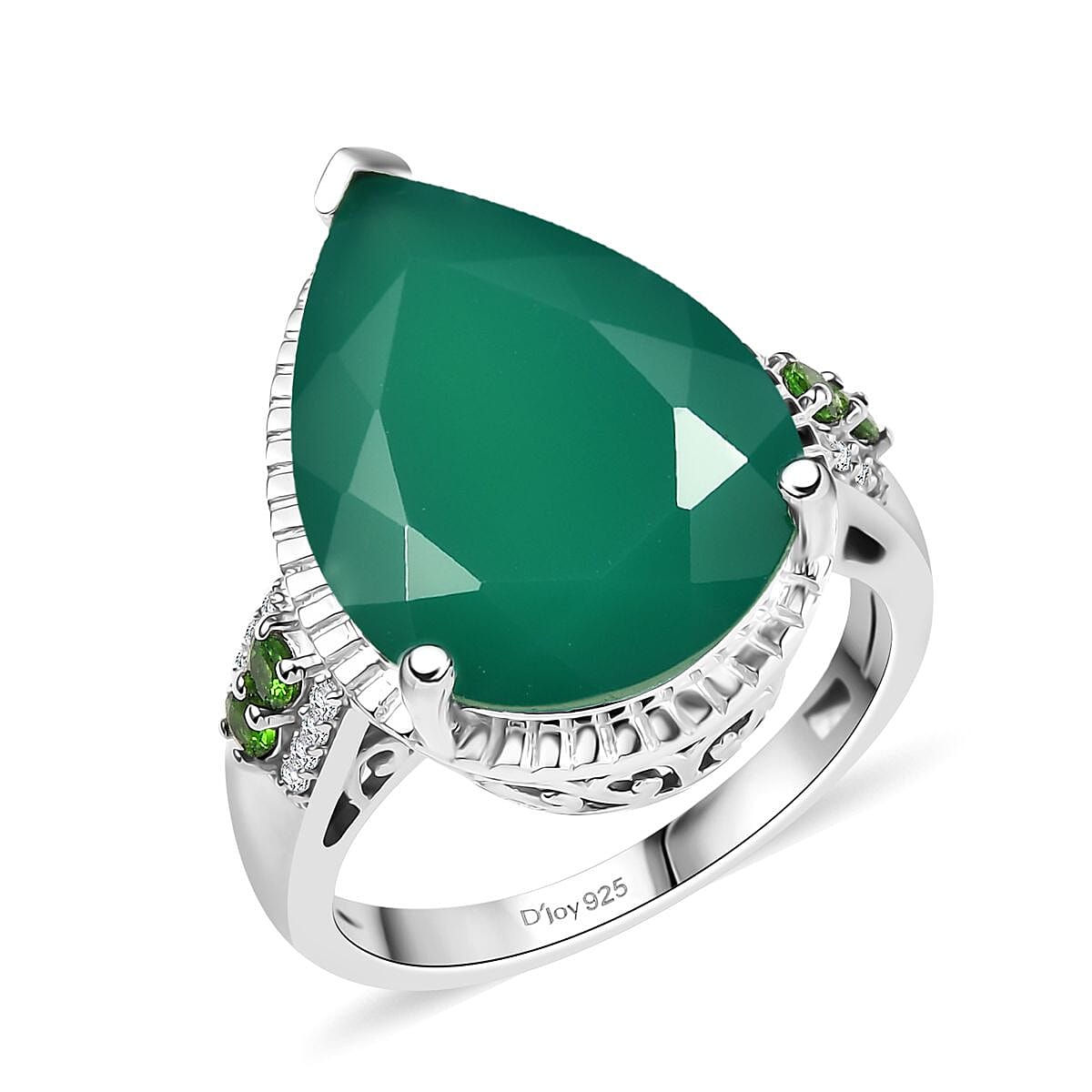 D'Joy Verde Onyx, Multi Gemstone Ring in Platinum Over Sterling Silver (Size 10.0) 9.85 ctw