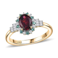 Certified & Appraised Luxoro AAA Radiant Amber Garnet, AAAA Paraiba Tourmaline and Diamond E-F I2 1.76 ctw Ring in 10K Yellow Gold (Size 10.0)