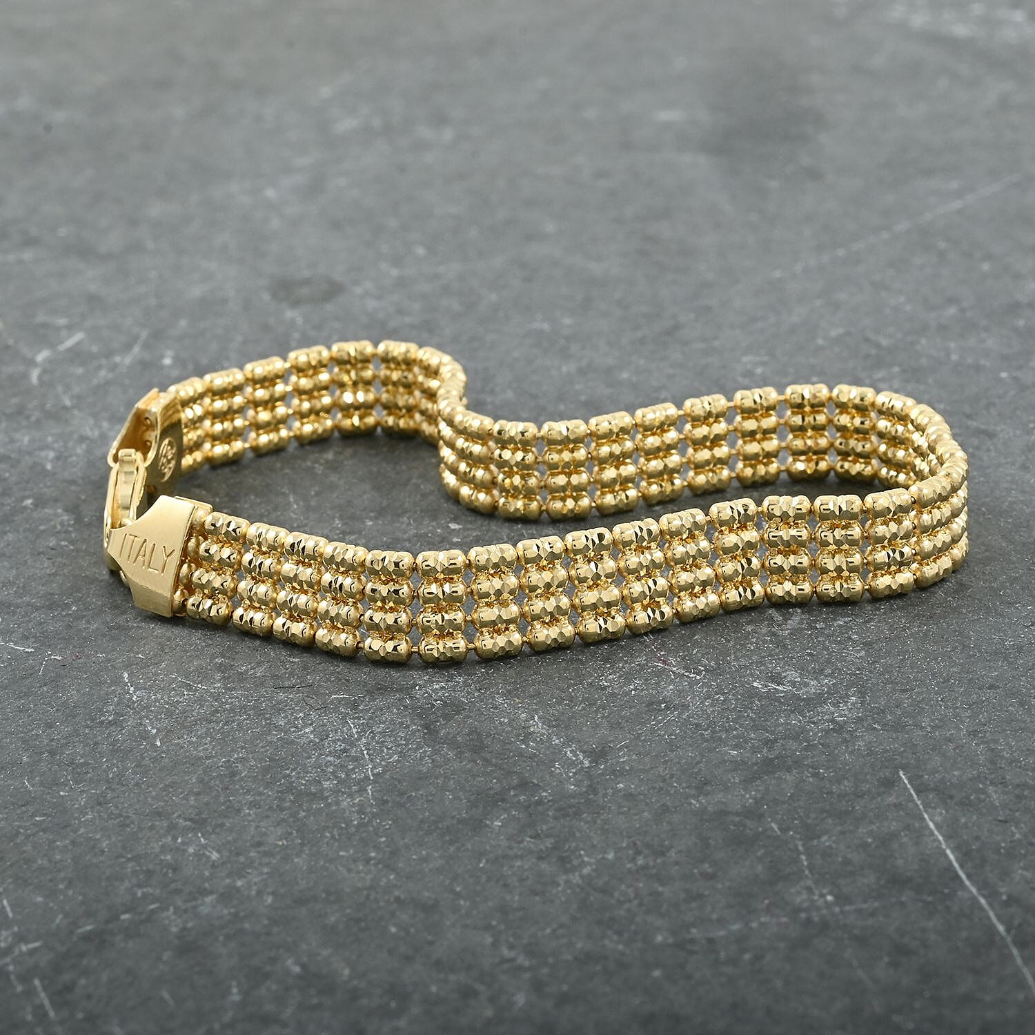 14K YG Over Sterling Silver Multi Beaded Chain Bracelet (7.50 In) (11 g)