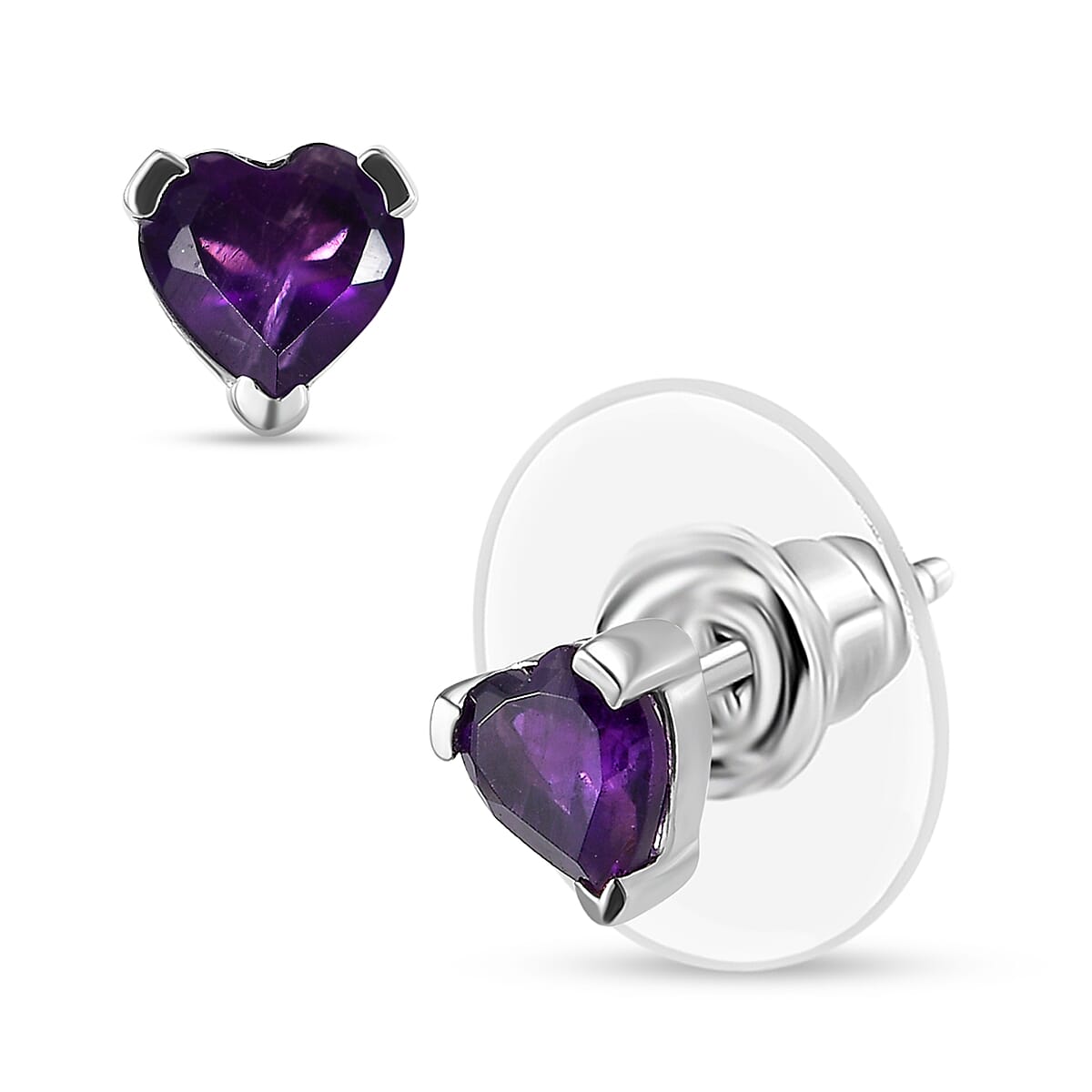 D'Joy African Amethyst 0.85 ctw Heart Stud Earrings in Rhodium Over Sterling Silver