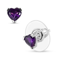 D'Joy African Amethyst 0.85 ctw Heart Stud Earrings in Rhodium Over Sterling Silver