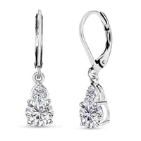 D'Joy Lab Created White Sapphire 2.30 ctw Lever Back Earrings in Sterling Silver and Stainless Steel