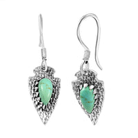 D'Joy Artisan Crafted Blue Moon Turquoise 3.40 ctw Arrowhead Earrings in Black Oxidized Sterling Silver
