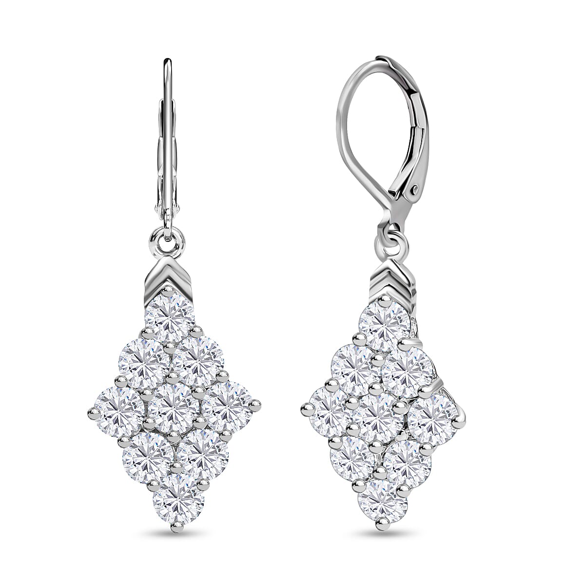 Karis Lab Created White Sapphire 5.65 ctw Radiance Cluster Earrings in Platinum Bond