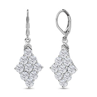 Karis Lab Created White Sapphire 5.65 ctw Radiance Cluster Earrings in Platinum Bond