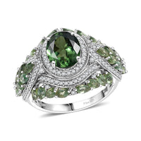 Premium Malagasy Pine Apatite, White Zircon Ring in Rhodium Over Sterling Silver (Size 10.0) 6.50 ctw