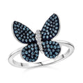 Venice Blue Diamond I1-I2 and White Diamond 0.50 ctw Butterfly Ring in Rhodium Over Sterling Silver - Sticky add to cart bar