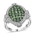D'Joy Premium Tsavorite Garnet and White Zircon 2.40 ctw Art Deco Ring in Rhodium Over Sterling Silver - Sticky add to cart bar