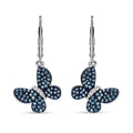 Venice Blue Diamond I1-I2 and Diamond 0.50 ctw Butterfly Earrings in Rhodium Over Sterling Silver - Sticky add to cart bar