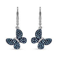 Venice Blue Diamond I1-I2 and Diamond 0.50 ctw Butterfly Earrings in Rhodium Over Sterling Silver