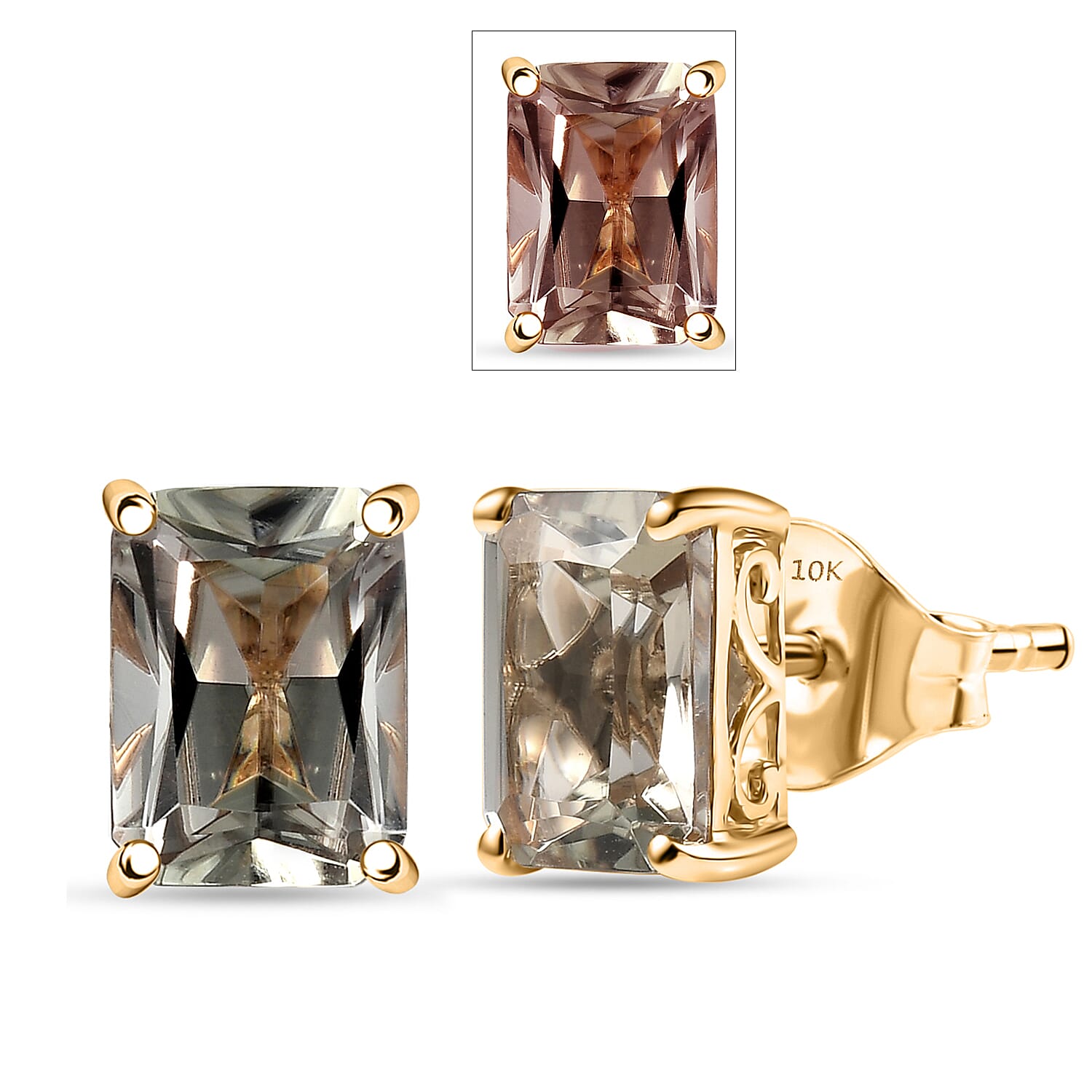 Luxoro Radiant Cut AAA Turkizite 3.90 ctw Art Deco Earrings in 10K Yellow Gold