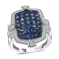 D'Joy Premium Tsavorite Garnet and White Zircon 2.40 ctw Art Deco Ring in Rhodium Over Sterling Silver