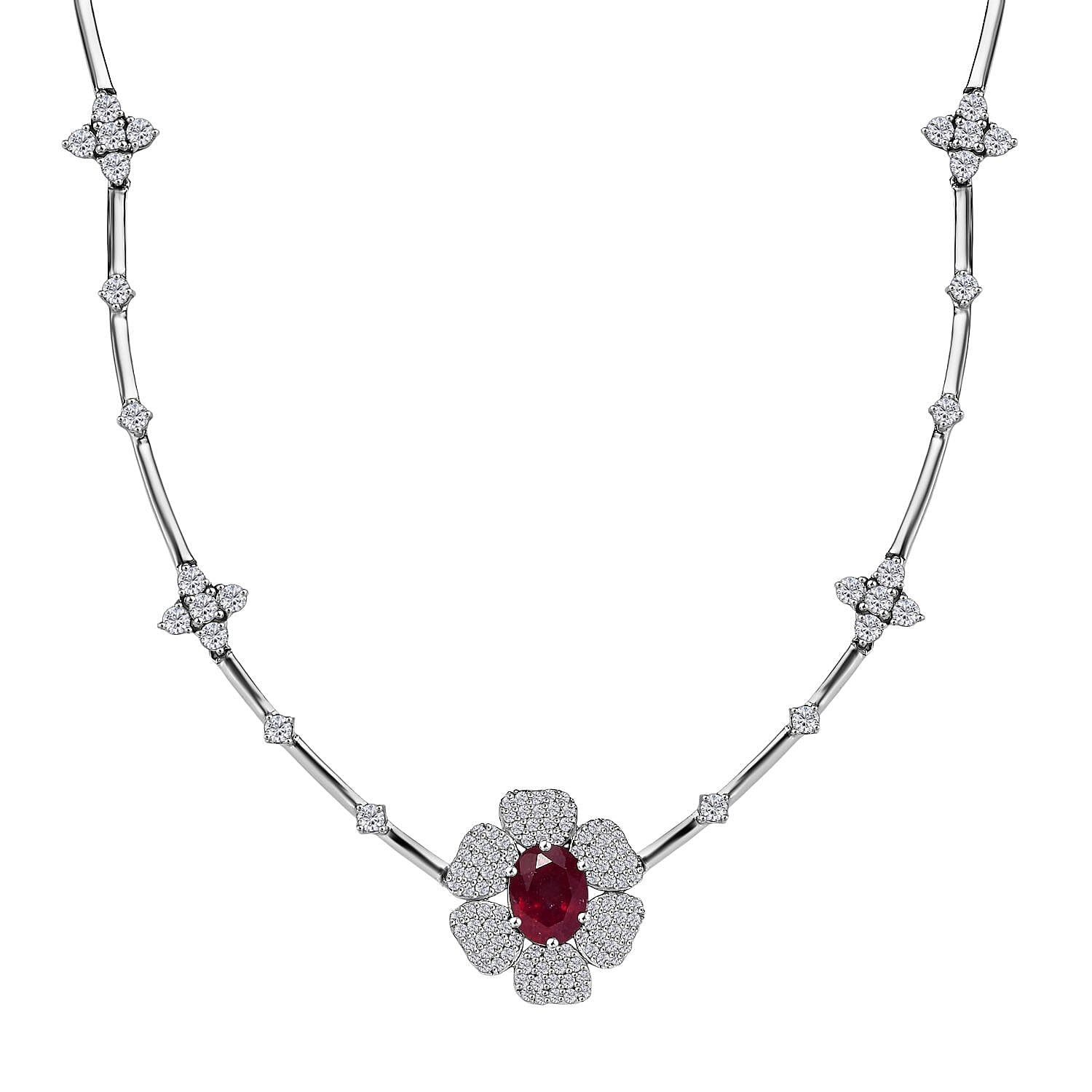 GP Italian Garden Collection Premium Niassa Ruby and White Zircon 6.65 ctw Necklace in Rhodium Over Sterling Silver 18 Inches