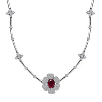 GP Italian Garden Collection Premium Niassa Ruby and White Zircon 6.65 ctw Necklace in Rhodium Over Sterling Silver 18 Inches