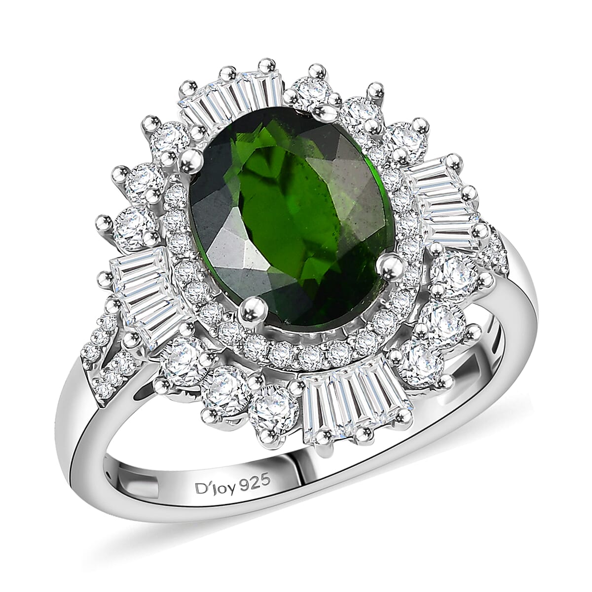 Chrome Diopside and Moissanite 3.60 ctw Ring in Rhodium Over Sterling Silver (Size 10.0)