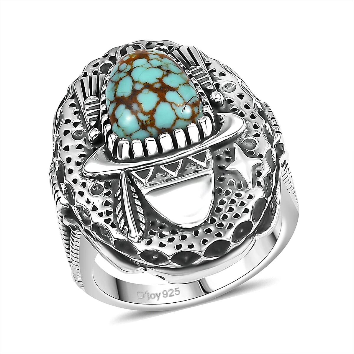 D'Joy Artisan Crafted Blue Moon Turquoise Ring in Black Oxidized Sterling Silver (Size 10.0) 2.50 ctw