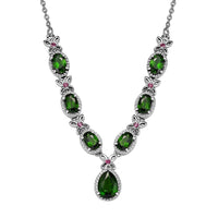 D'Joy Chrome Diopside and Orissa Rhodolite Garnet 4.20 ctw Butterfly Necklace in Rhodium Over Sterling Silver 18 Inches