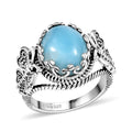 Artisan Crafted Larimar 5.50 ctw Fancy Ring Sterling Silver in Black Oxidized Sterling Silver (Size 10.0) - Sticky add to cart bar