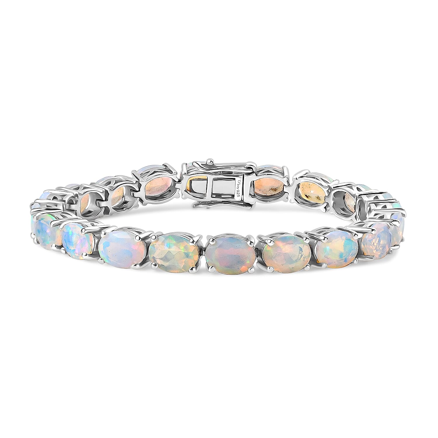 Premium Ethiopian Welo Opal 12.85 ctw Bracelet in Rhodium Over Sterling Silve (6.50 In)