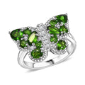 Chrome Diopside and White Zircon 2.25 ctw Butterfly Ring in Rhodium Over Sterling Silver - Sticky add to cart bar