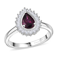 AAA Radiant Ember Garnet and Diamond 1.10 ctw Ring in Rhodium Over Sterling Silver