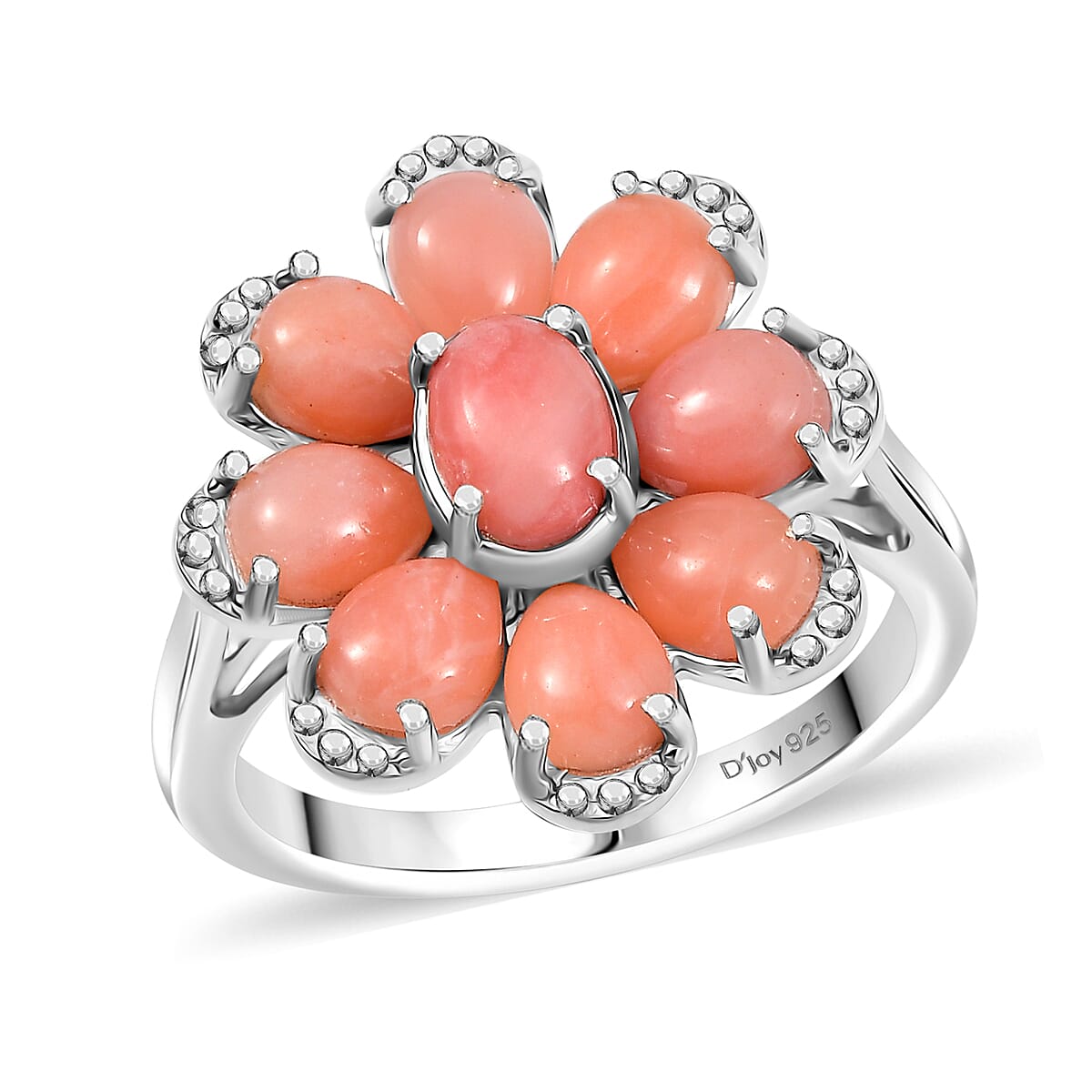 Oregon Peach Opal Floral Ring in Rhodium Over Sterling Silver (Size 10.0) 2.75 ctw