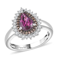 AAA Radiant Ember Garnet and Multi Gemstone 2.20 ctw Ring in Rhodium Over Sterling Silver