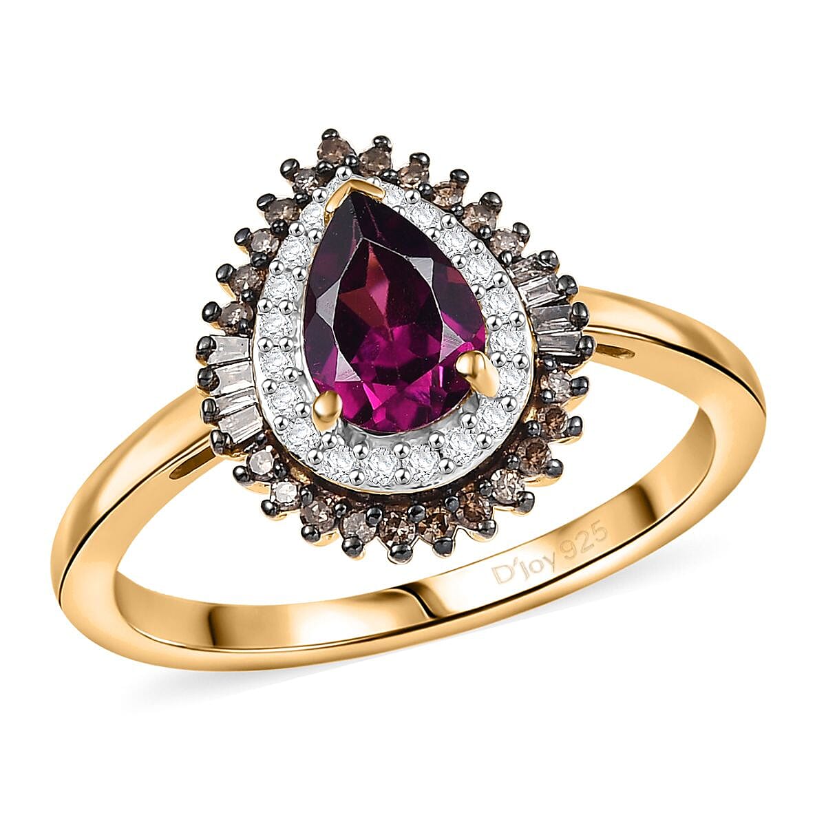 AAA Radiant Ember Garnet Natural Champagne and White Diamond (0.24 cts) Ring in 18K Vermeil YG Over Sterling Silver (Size 10.0) 1.10 ctw