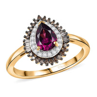 AAA Radiant Ember Garnet Natural Champagne and White Diamond (0.24 cts) Ring in 18K Vermeil YG Over Sterling Silver (Size 10.0) 1.10 ctw