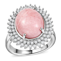D'Joy Oregon Peach Opal and White Zircon 4.15 ctw Sunburst Ring in Platinum Over Sterling Silver (Size 6.0)