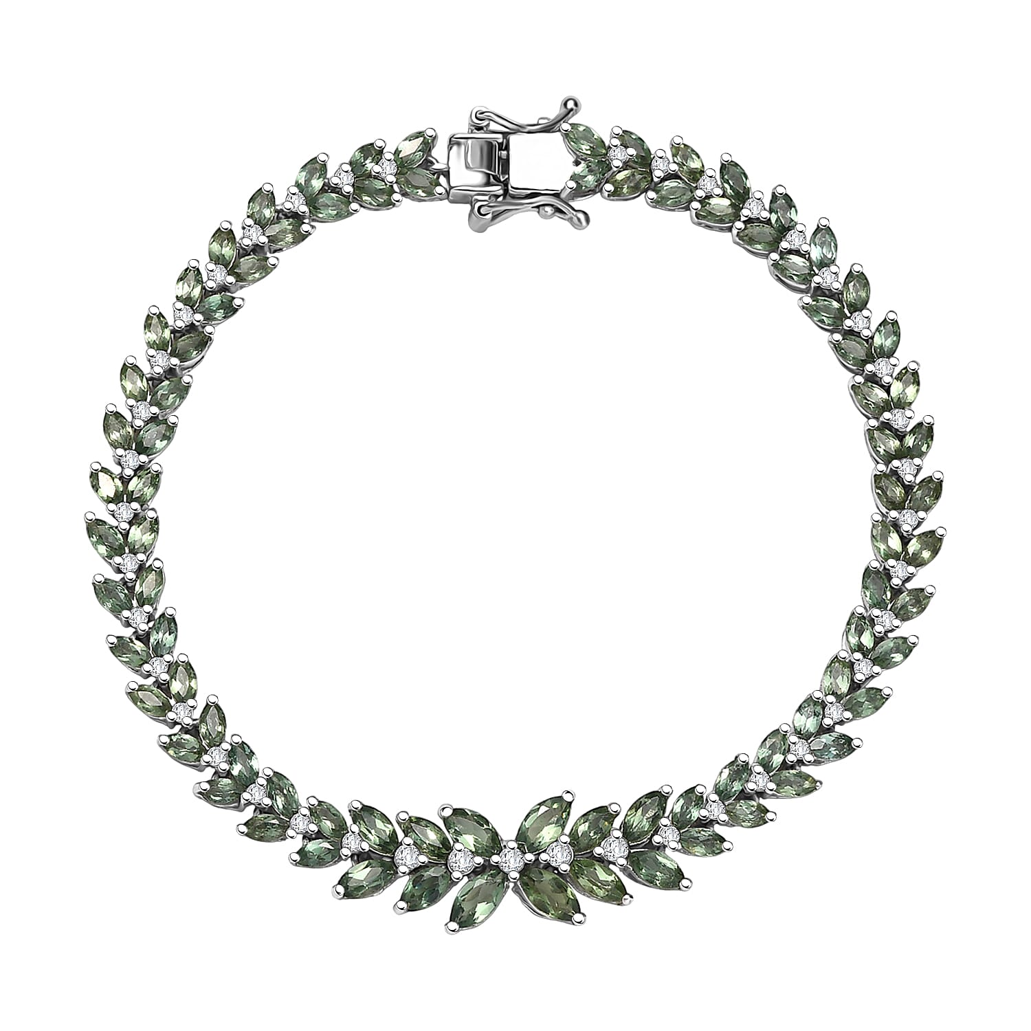 Premium Malagasy Pine Apatite and White Zircon 10.65 ctw Bracelet in Rhodium OverSterling Silver (7.25 In)